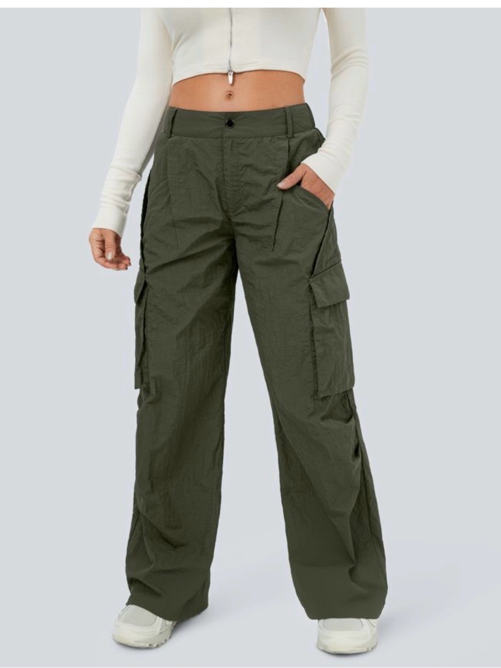 HALARA Dark Olive Cargo Wide-Leg Pants